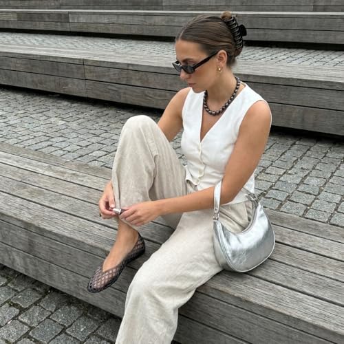 Image of CUSHIONAIRE Siesta Modern Lattice Ballet Flats for Women, Comfortable Slip On Pointed Toe Womens Jelly Shoes