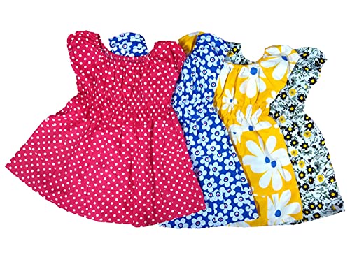TVESA Baby Girl JHABLA Frock Cotton Printed Kids Dress Combo Pack of 4