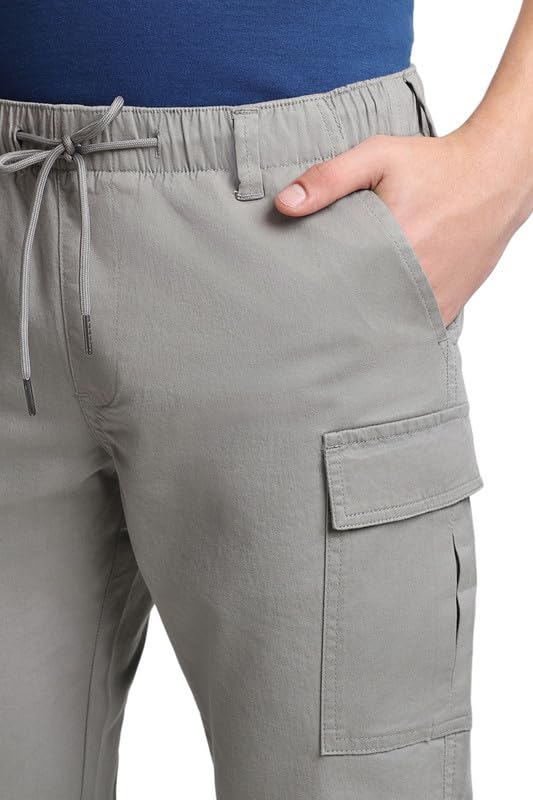 Image of Dennis Lingo Men's Cotton Lycra Full Length Solid Slim Fit Cargo Trousers