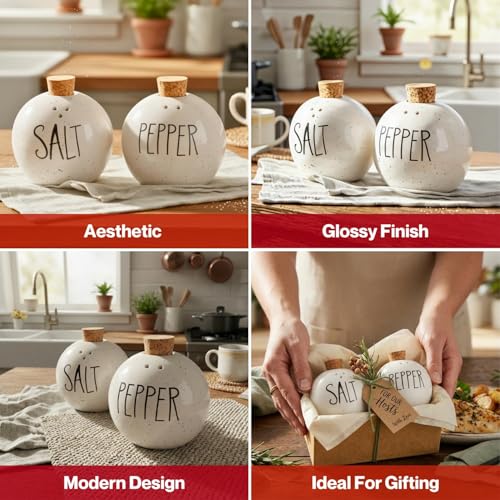 Image of Premium Ceramic Kitchen Storage Set with Wooden Lids - Tea, Coffee & Sugar Jars with Salt & Pepper Shakers | Airtight Containers Combo (Set of 5) (Salt and Pepper)