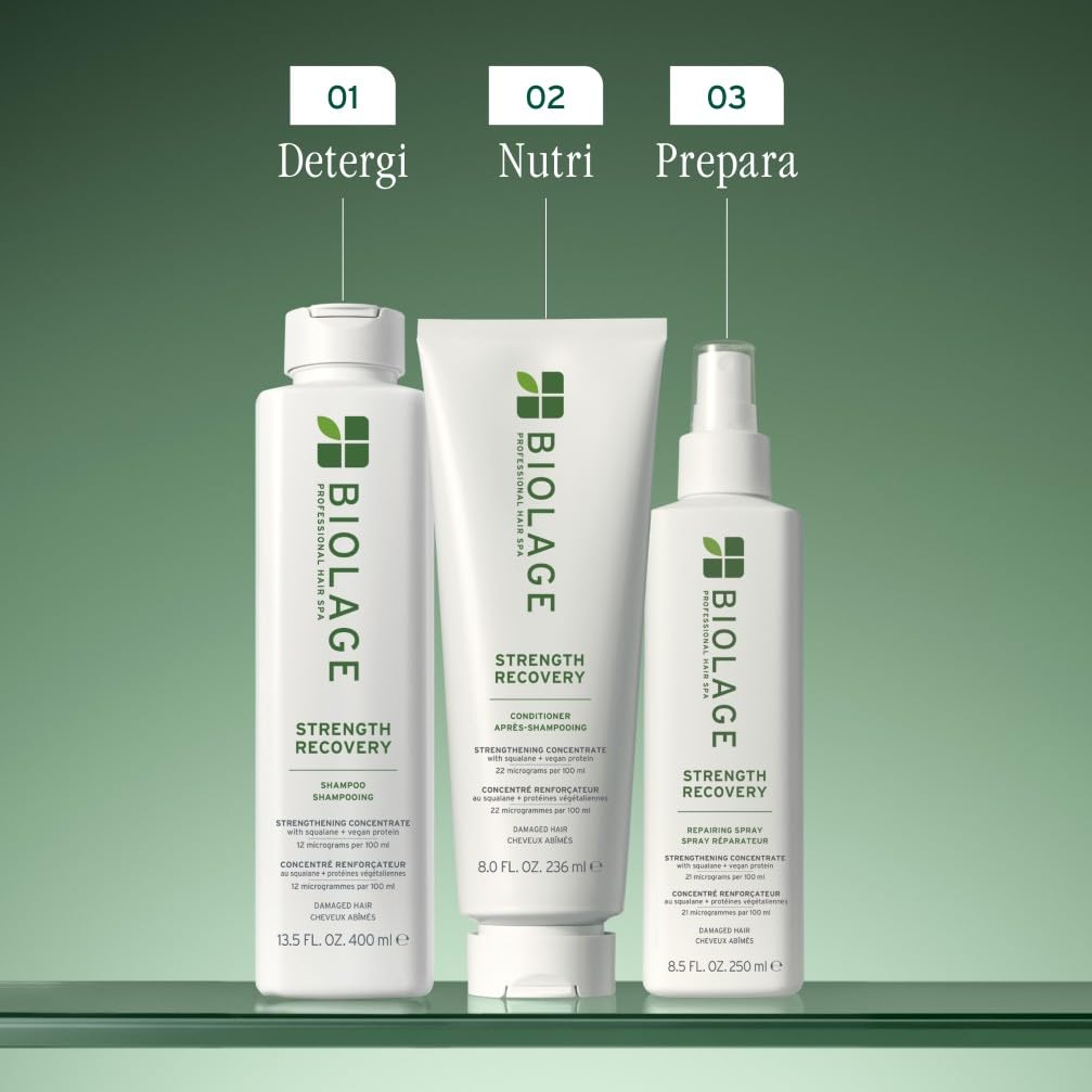 Biolage Shampoo Ristrutturante per Capelli Danneggiati, Azione Levigante, Arricchito con Squalano Vegano, Strenght Recovery