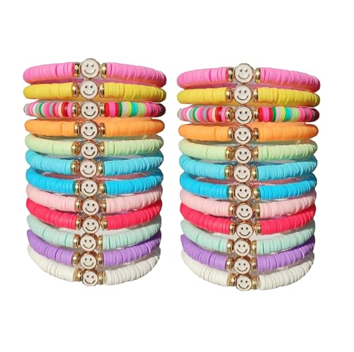 12/24 PCS Preppy Friendship Smiley Face Bracelets for Women