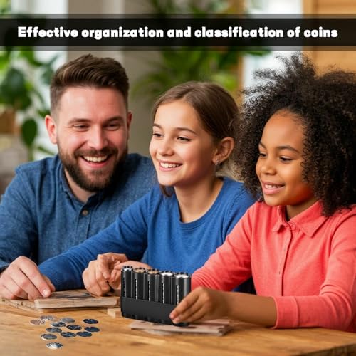 Münzsortierer, Kleingeld Sortierer, Münzen Box mit 5 Fächern, Münzbox,Kleingeld Aufbewahrung, Coin Holder, Münzspender, Kunststoff Münzhalter (Schwarz)