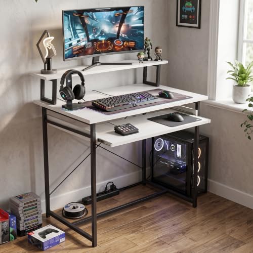 Image of Callas ST-25 DeskMate Pro Engineered Wood Study Desk | 90x54x94.5 cm | Sliding Keyboard Tray, Monitor Riser Shelf | Metal Frame | Home Office, Gaming & Kids Room (White, ST-25) - 1 Year Warranty