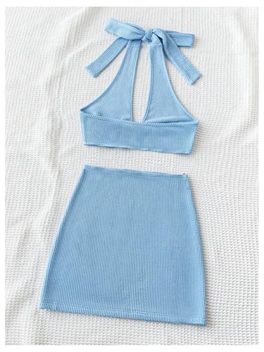 MakeMeChic Women's 2 Piece Cover Up Sets Halter Tie Back Heart Ring Beach Bathing Suit Coverup2