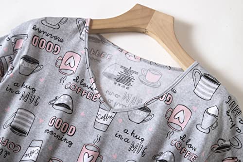 Pnaeong Women’s Pajama Set - Cotton-Blend Short-Sleeve Loose Top With Matching Capri Bottoms Sy296-Coffee-L #TOP1