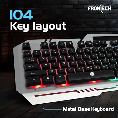 Image of Frontech Cyber Ninja Wired Gaming Keyboard and Mouse Combo | Metal Base Keyboard with RGB Backlit Key | RGB Optical Mouse with 6 Buttons & 2400 DPI | USB Plug & Play | 1 Year Warranty (KB-0039P)