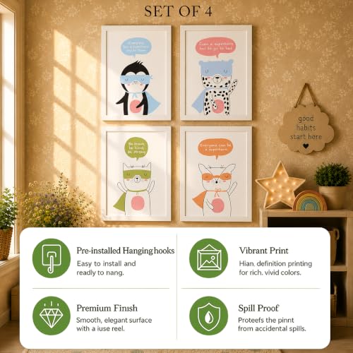 Image of PAINTINGMANTRA Animal Superheroes Colourful Nursery Wall Art Painting for Kids Room Decoration, Cartoon Painting For Home Decor Wall Hanging Decorative gifts, Set of 4, 9x13 Inch