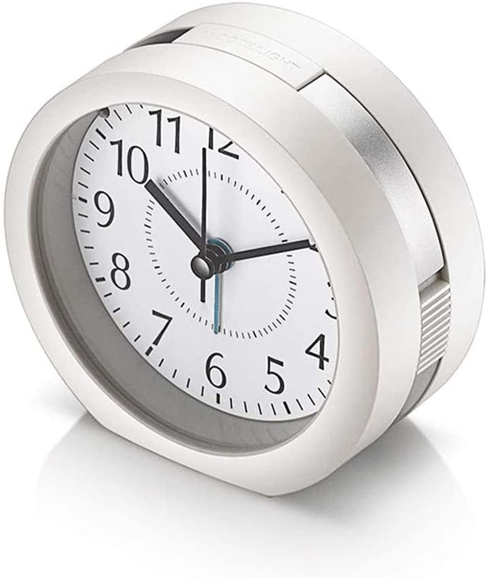 Khazna Analog Alarm Clock, 4 inch Super Silent Non Ticking Small Clock with Snooze and Night Light, Battery Operated Travel Alarm Clock, Simply Design, for Bedroom, Bedside, Desk (White)