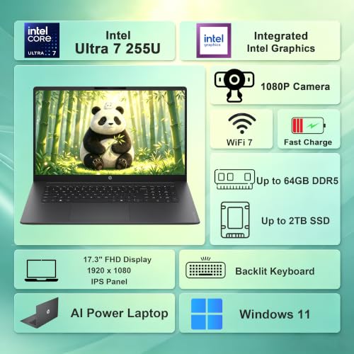 Image of Delca Customized Laptop Made with HP OmniBook 3 Business AI Laptop | 17.3 inch FHD IPS Anti-Glare | Intel 12-core Ultra 7 255U | 16GB /32GB /64GB DDR5 256GB /512GB /1TB /2TB SSD | Fast Charge Backlit Win 11