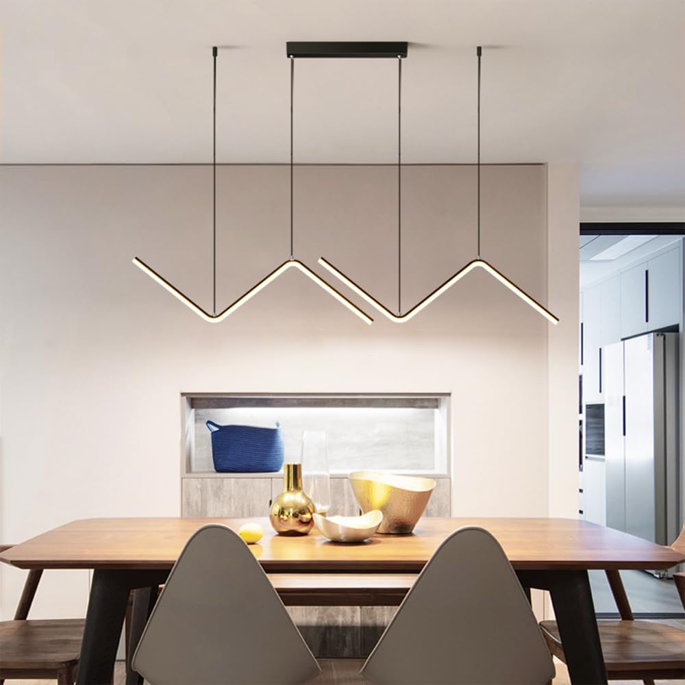 Moderne LED-Pendelleuchte mit linearer Welle, dimmbare 3000K-6000K-Leuchte mit Fernbedienung, höhenverstellbare Hängelampe für Kücheninsel, Wohnzimmer, Esszimmer, Flur