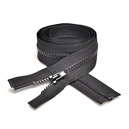 Image of Sawoake 2PCS #5 11 Inch Separating Jacket Zippers for Sewing Coats Jacket Zipper Black Molded Plastic Zippers Bulk Tailor DIY Sewing Tools for Garment /Bags /Home Textile
