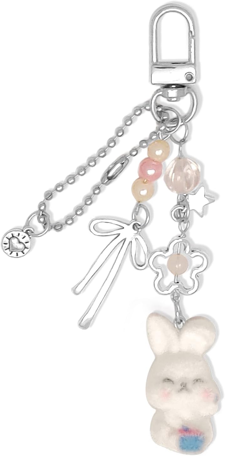 Cute Keychain for Women Fuzzy Cat Dog Keychain Aesthetic Y2K Bag Charm Key Chains Accessories for Car Keys Bags