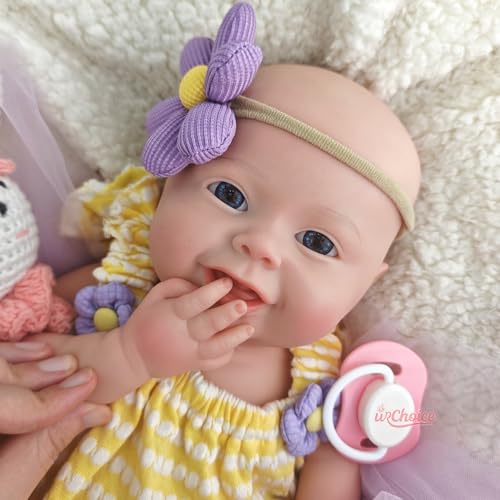 Generisch 45 cm Silikon-Reborn-Baby, Mädchen, mit offenem Mund, realistisches Neugeborenes mit großen Augen, lebensechte, gewichtete Puppe für Weihnachten – Bild 7