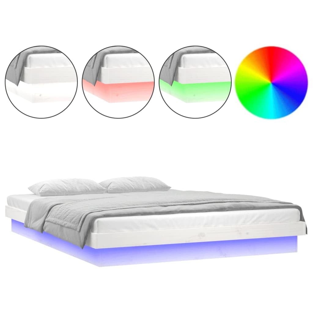 Rama łóżka z Litego Drewna z Kolorowymi światłami LED - Rustykalne Meble do Sypialni z Drewna Sosnowego |Rama łóżka Bez Materaca |Złącze USB (140 x 190 cm)