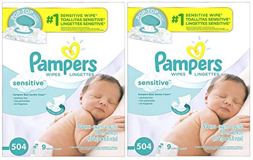 Pampers Sensitive Water-Based Baby Diaper Wipes, 18 Pop-Top Travel Packs - Hypoallergenic and Unscented