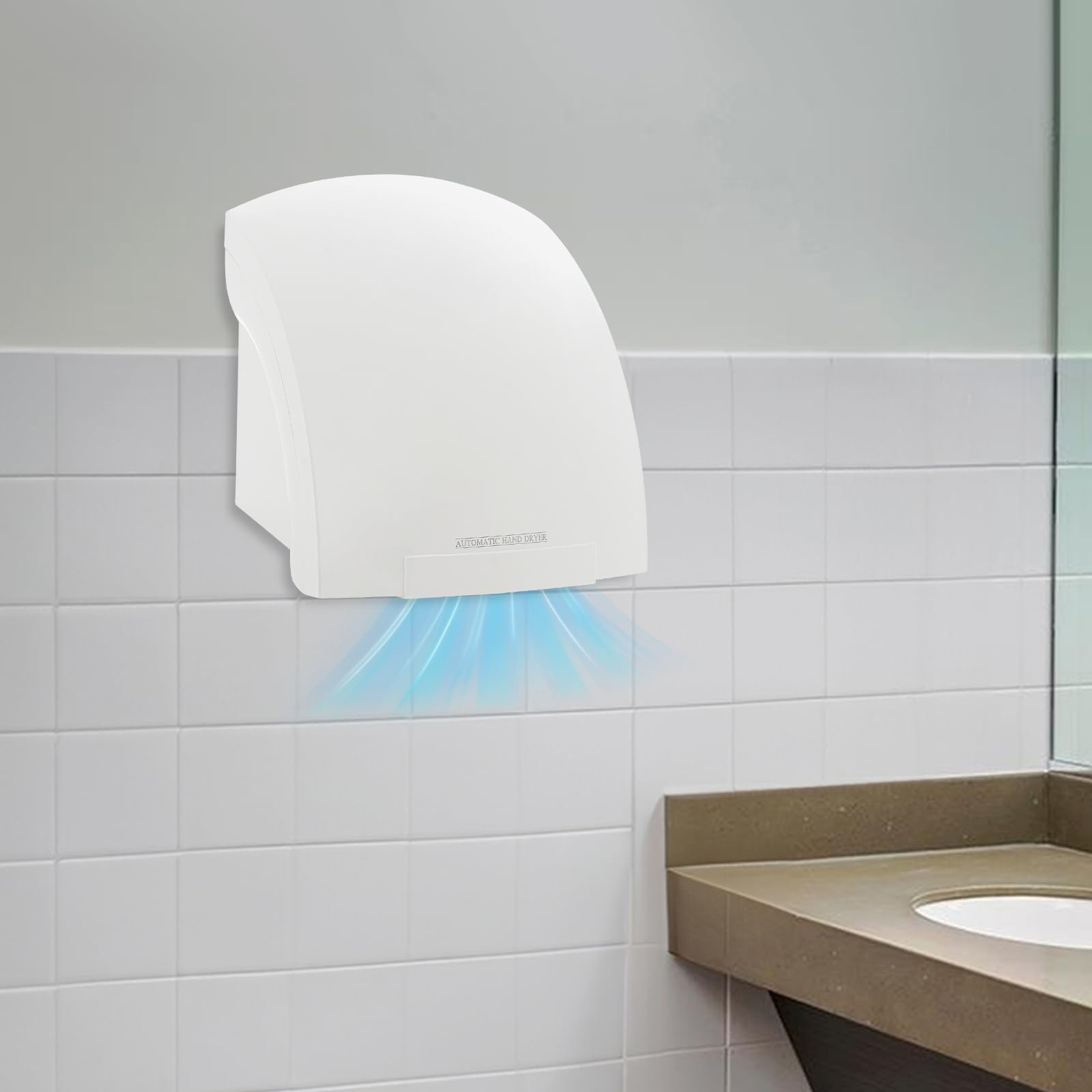 Treeisland Sèche-mains automatique, 1200 W, montage mural, électrique, capteur infrarouge, pour salle de bain, toilettes, blanc
