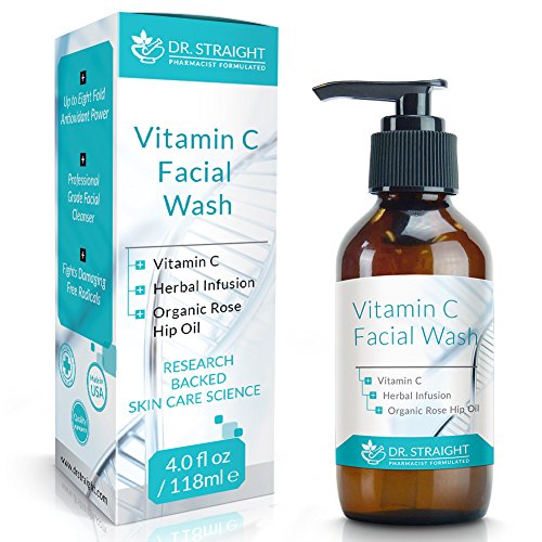 Dr. Straight's Vitamin C Facial Wash - Up to Eight Fold Antioxidant Power + Professional Grade Facial Cleanser + Fights Damaging Free Radicals - Pharmacist Formulated