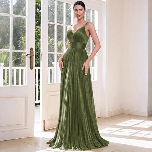 Image of Sexy Backless Maxi Formal Dress for Women with Sequin, Sleeveless Pleated Evening Gowns for Wedding and Cocktail