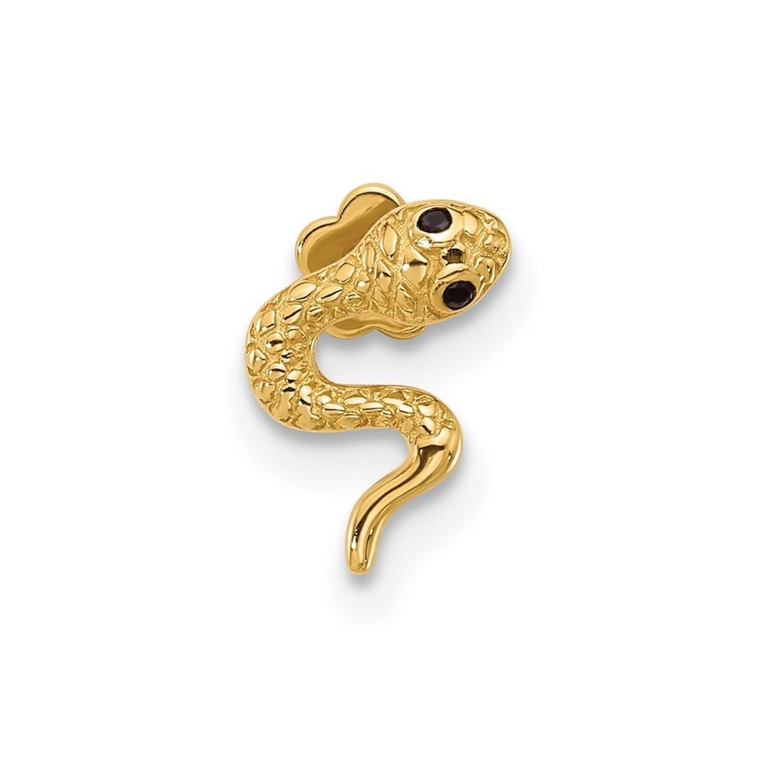 Körper-Piercing für Damen, 14 Karat massives Gelbgold, 18 Gauge, polierter schwarzer Zirkonia, simulierter Diamant, Schlangen-Knorpel, Körperschmuck