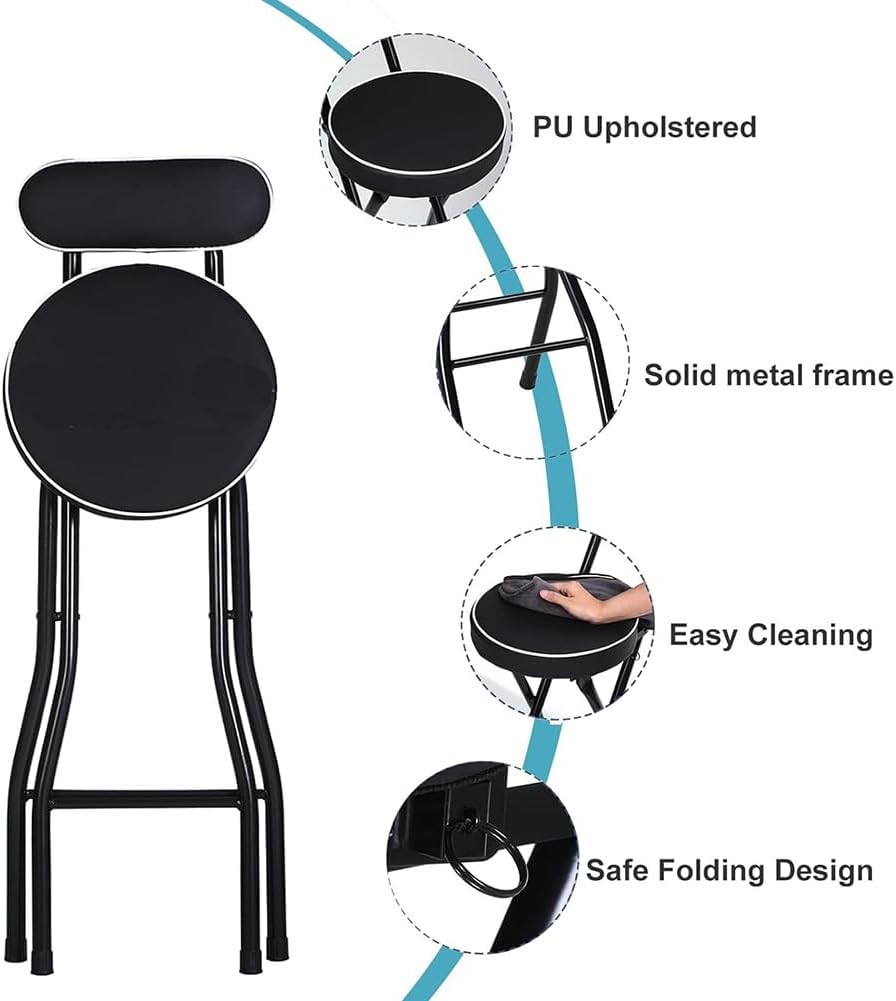 Foldable Chair with Backrest22/24/26 Inch Counter Height Folding Bar Cushioned Padded Round Breakfast for Adults Kitchen(55cm/22IN) BlackJAHRRRHKJ-BLACK-55CM/22IN (Black 55cm/22IN)