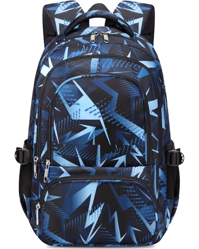 BLUEFAIRY Kids School Backpack for Boys Girls Ages 6-8 8-10 10-12 Elementary Middle School Book Bags with Laptop Compartment Mochilas Escolares para Niños Niñas de 8 10 12 Años (Blue, Geometric)