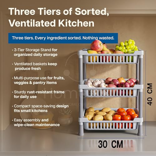 Image of HomeWiz Kitchen Rack 3- Layer | Lifetime Usage Heavy Duty Plastic Stand | Kitchen Storage Cart | Onion Potato Rack For Kitchen | Multipurpose Storage Rack for Fruits & Vegetables|Durable Kitchen Stand