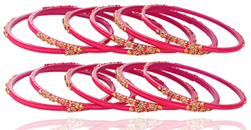 Image of NMII Glass and Studded with Zircon Gemstone or Beads Glossy Finished Bangle set for Women and Girls