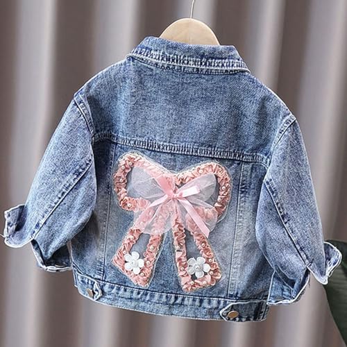 Little Girls' Denim Jacket,Back To School Outfits For Kids,Cute Bow Lace Long Sleeve Outwear Coat & Birthday Gifts2