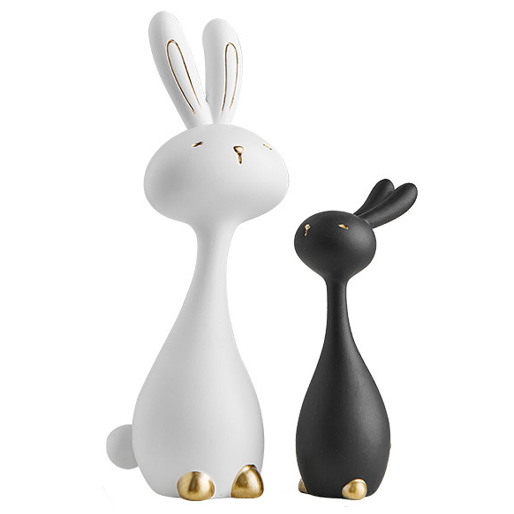 Monwssoe Figurines, Bunny Figurines, Black and White Easter Decor - Abstract Resin Rabbit Statues for Home, Modern Tabletop Decorations with Gold Accents