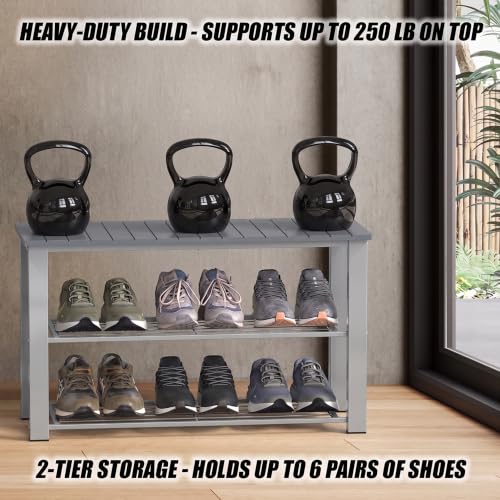 Image of Simple Houseware Wood Top Shoe Storage Bench for Entryway, Grey