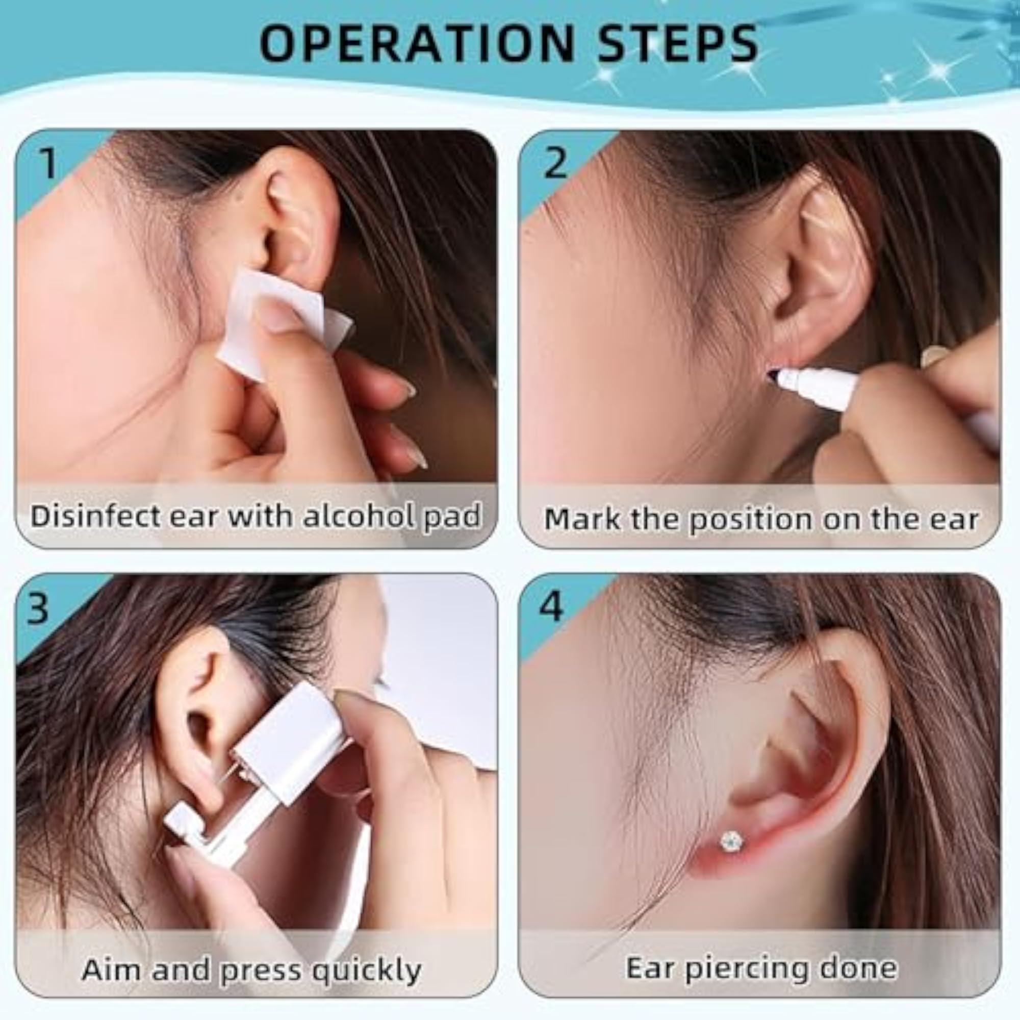2 Piece Ear Piercing Gun, Disposable Self Piercing Tool