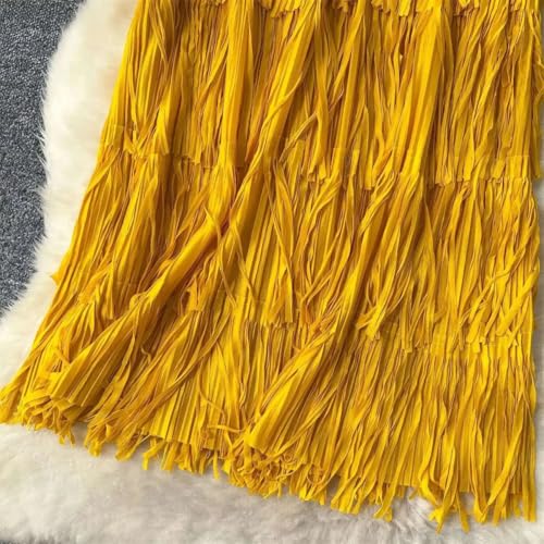 Women's Midi Skirt Vintage Elastic Waist Solid Layered Tassels Vacation Party Mid-Length Skirts3