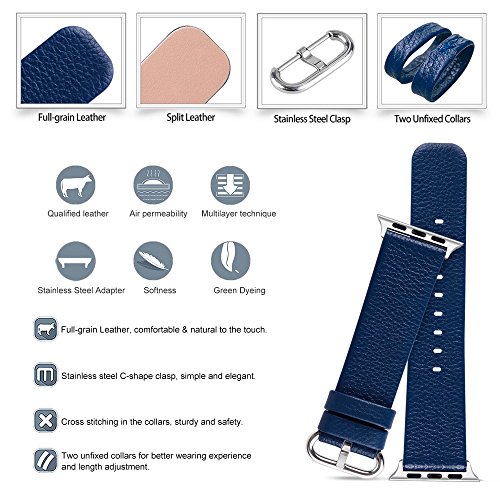 Fullmosa Leather Band Compatible With Apple Watch 41Mm 45Mm 40Mm 44Mm 38Mm 42Mm Women Band Strap With Silver Buckle For Iwatch Se/8/7/6/5/4/3/2/1/Se2, 41Mm 40Mm 38Mm Dark Blue #TOP5