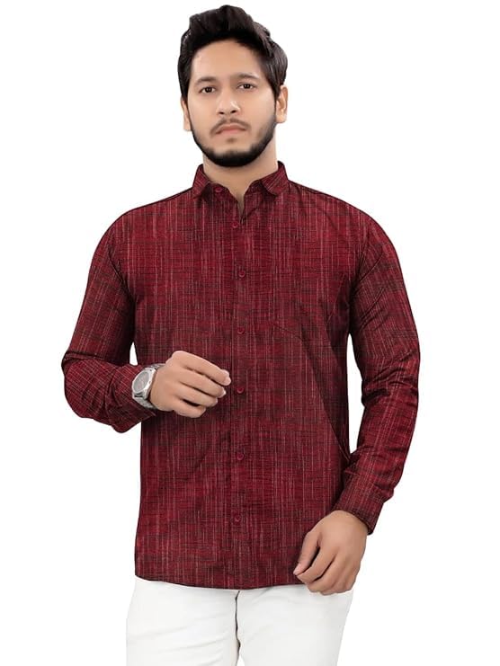 Image of Men's Pure Khadi Cotton Full Sleeves Striped Casaul Shirt