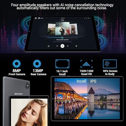 Image of 2026 New 10.3 Inch Tablet with Stylus, 2K IPS Display Tablet Android 14 Tablet, 19GB RAM 256GB ROM (1TB TF Expandable), 8-Core,8+13MP Dual Camera, 8000mAh Battery, 5G /2.4G Dual WiFi - Gray