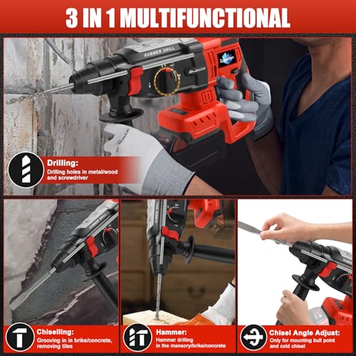 Gpaentsn Cordless Rotary Hammer Drill (Tool Only) Compatible with Milwaukee M18 | 2.6J Impact | SDS-Plus Chuck | 4-Mode | Brushless Motor (Battery not Included) thumbnail 4