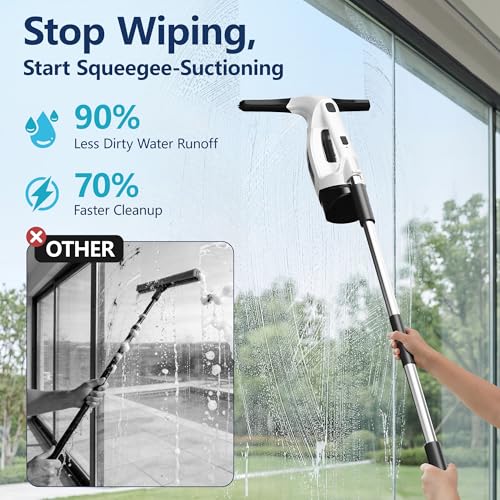 Image of Window Vacuum Squeegee with Extendable Pole 31-40 inch, Electric Cleaner Tool