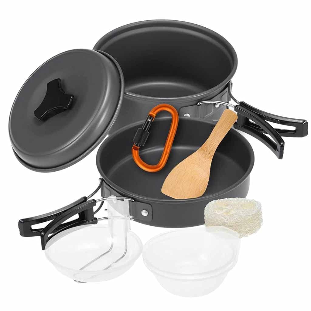 10-teiliges Set Geschirr Camping Kochgeschirr Kochset Kochset Kochen im Freien Picknickausrüstung Topf Pfanne Schüsseln Rucksackwandern Wanderausrüstung Set