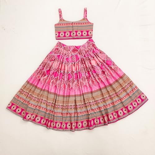 Image of E-Sqare Kids Girls Multicolour Bandhani Print Lehenga Choli Set | Ethnic Wear Dress | Readymade Clothing Set | 2 to 8 Years