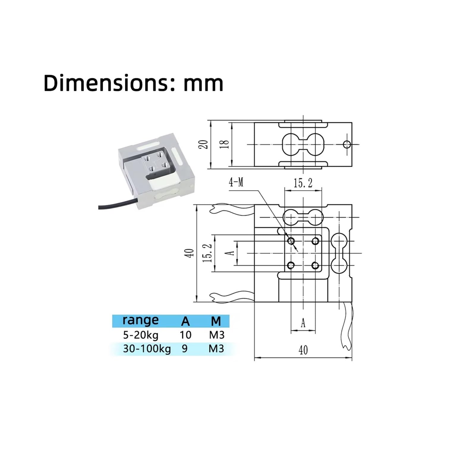 Célula de carga 3D con sensor de fuerza de 6 ejes | For brazo robótico y detección de articulaciones multidireccionales(10KG)
