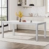 COLAMY Wood Dining Table for 4 6 People, Rectangle Wooden Kitchen Table with Square Legs, Farmhouse Dinner Table for Dining Room, Office, Grey/White