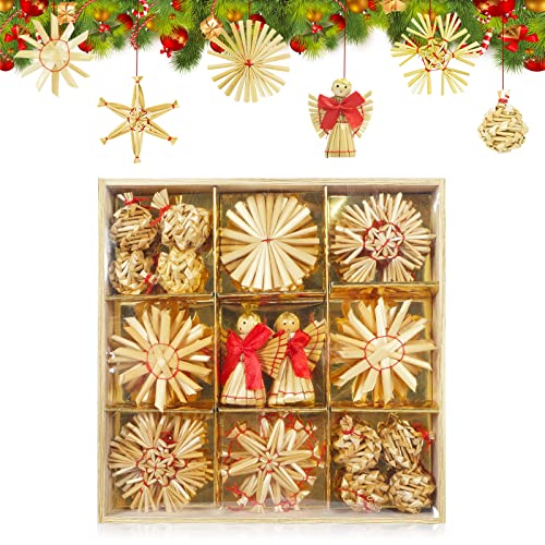 Ams 32 Pieces Christmas Straw Ornaments, Natural Wheat Straw Woven Hanging Pendants For Christmas Tree Decor, Xmas Party #TOP27