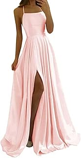 Elegante vestido de noche para mujer, color liso, espalda sexy, vestido de gasa con abertura frontal, coral