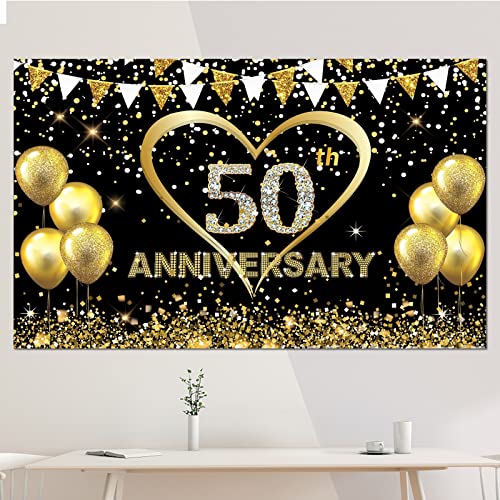 HomeJoy Cartaz extragrande de 50º aniversário de casamento, póster de 50º aniversário de casamento, material de pano de fundo para festas na cabine de fotos, 180 x 115 cm