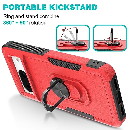 Image of Sandstone Mystery Case for Google Pixel 8 Military Grade Shockproof with Metal Ring Kickstand for Google Pixel 8 Phone Case - Red