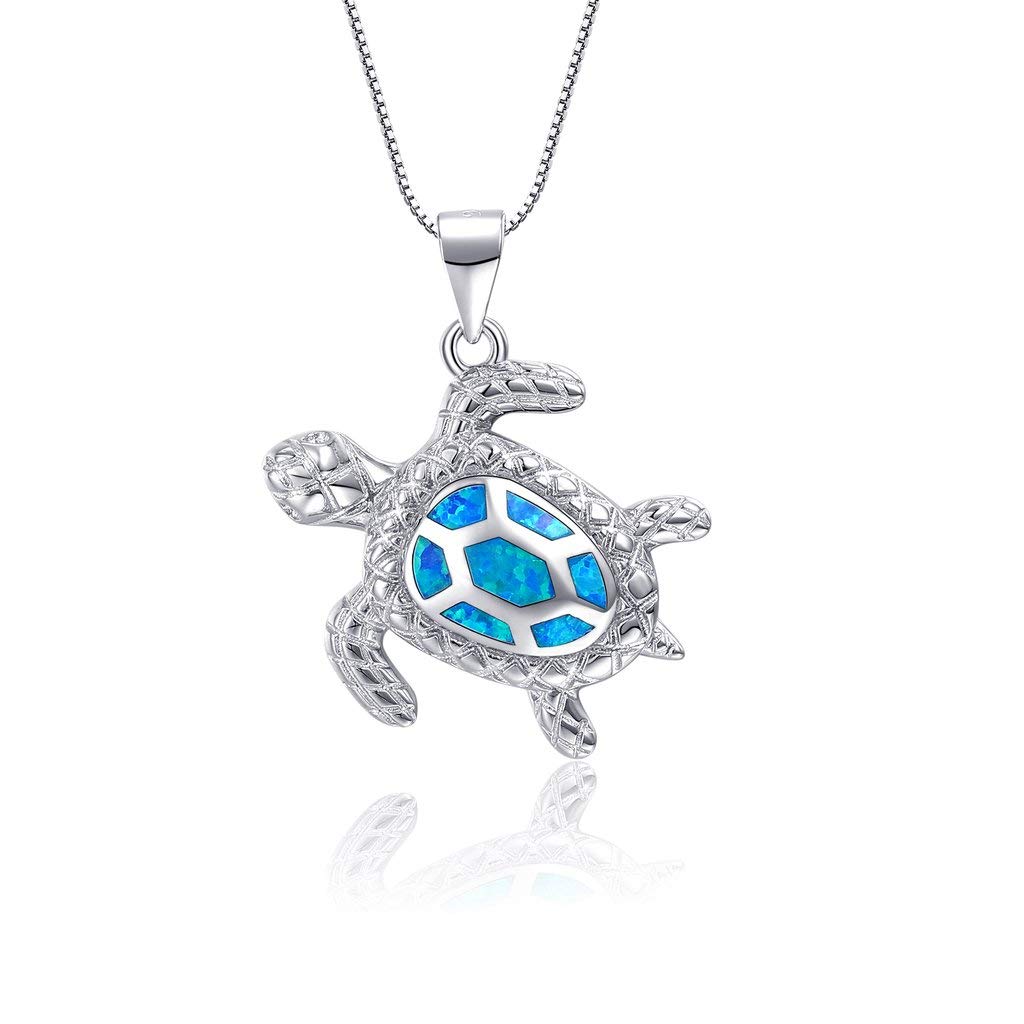 Blue Opal Sea Turtle Necklace Sterling Silver Necklace Fine Jewelry For Women Gifts