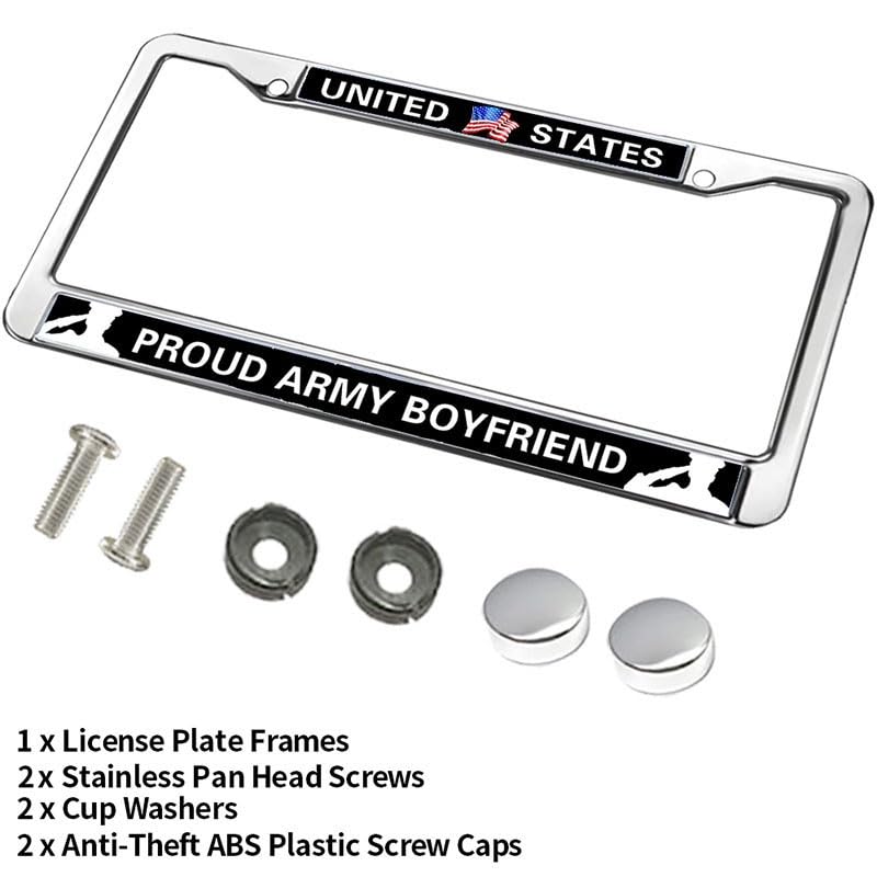 Image of Army Boyfriend License Plate Frame, Stainless Steel Metal Auto Tag Holder | Support your soldier with this durable metal Army Boyfriend license plate frame, weather-resistant and built to last.
