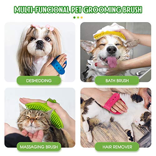 4 Pack Dog Bath Brush Dog Grooming Brush, Pet Shampoo Bath Brush Soothing Massage Rubber Comb with Adjustable Ring Handle for Long Short Haired Dogs and Cats