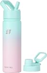SUNWILL Metal Water Bottle with Straw 22 oz, Stainless Steel Insulated Flask for Cold and Hot Drink, Travel, Sports, Gym, Powder Coated Black